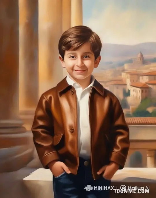 Boy in Leather Jacket Poses in Grand European Setting – AI Generated Video | Hailuo AI