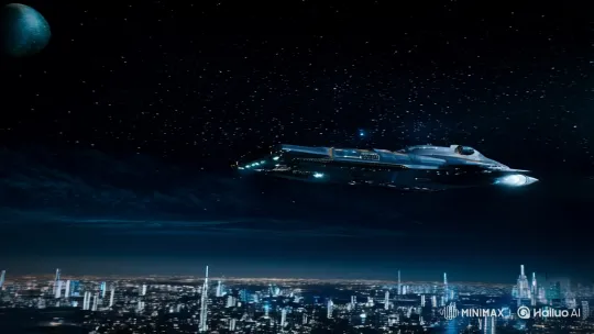 Destroyer Spaceship Arrives in Futuristic Tech City – AI Generated Video | Hailuo AI