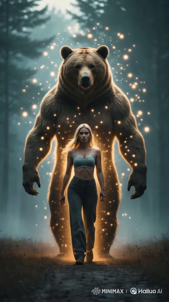Mystical Forest Walk with Enchanted Bear Companion – AI Generated Video | Hailuo AI