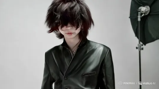 Confident Man in Leather Jacket Under Studio Lights – AI Generated Video | Hailuo AI