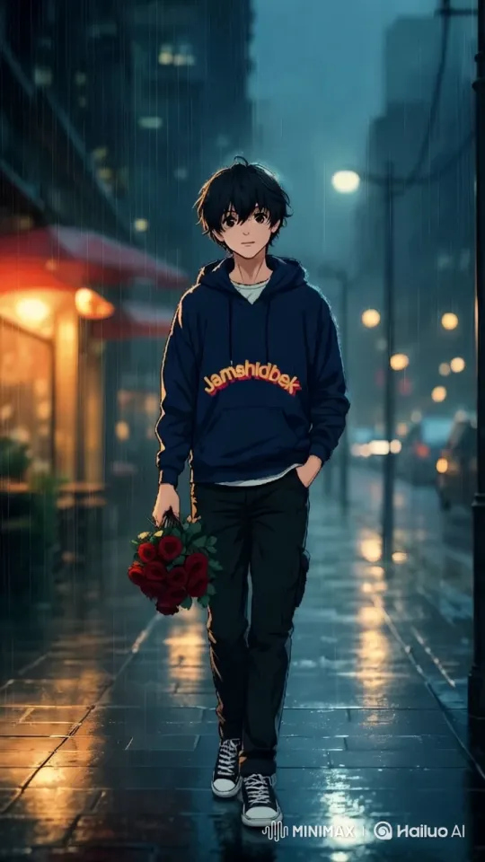 Boy with Roses Meets Butterfly in Rainy Night – AI Generated Video | Hailuo AI