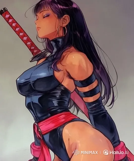 Live2D Video: Confident, Sexy Character in Black with Sword – AI Generated Video | Hailuo AI