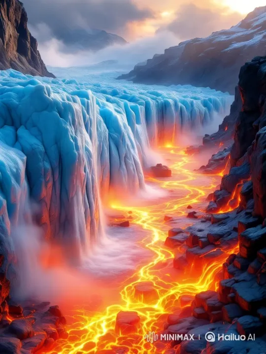Lava and Glacier: A Fiery-Ice Confluence Captured – AI Generated Video | Hailuo AI