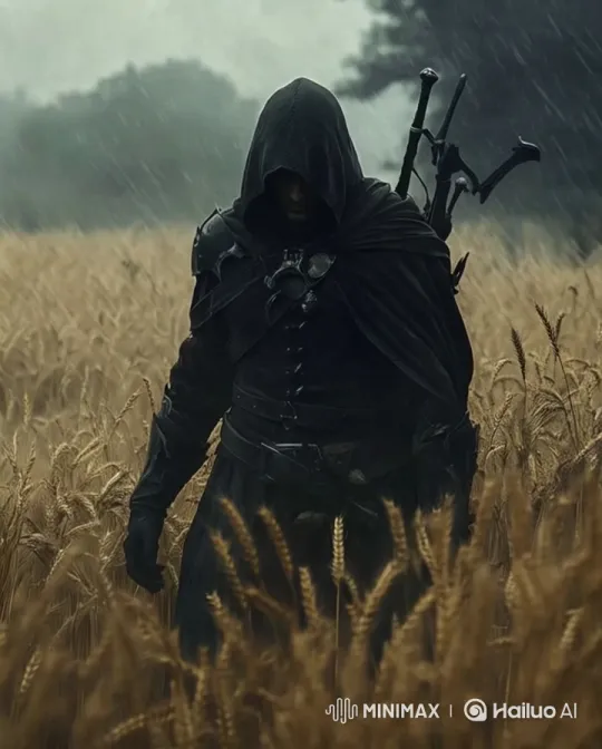 Mysterious Combatants Prepare for Battle in Rainy Wheat Field – AI Generated Video | Hailuo AI