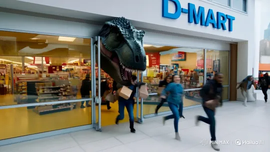 Dinosaur Terrorizes City, Shuts Down D-Mart Store – AI Generated Video | Hailuo AI