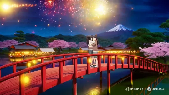 Aesthetic Anime Scene: Night Festival Friendship and Fireworks – AI Generated Video | Hailuo AI