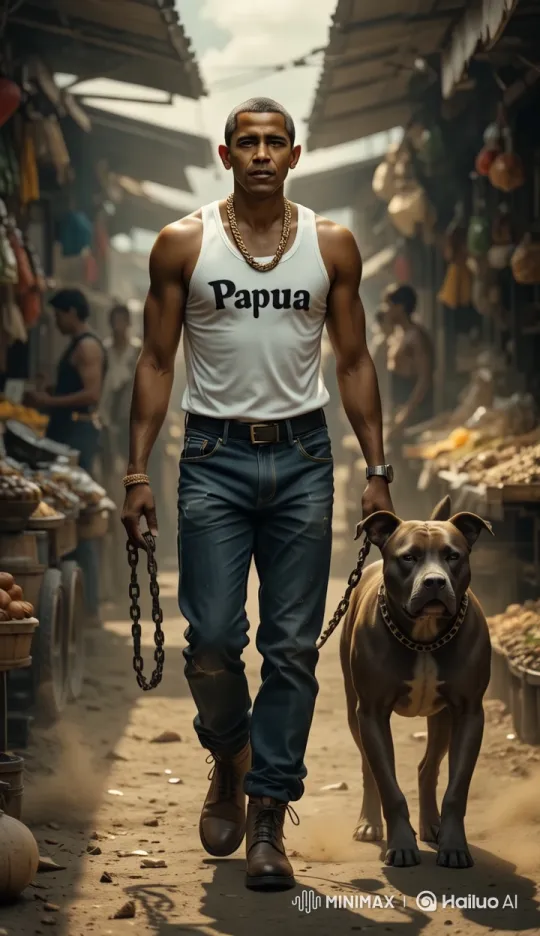Powerful Man Walks Through Market with Pitbull – AI Generated Video | Hailuo AI