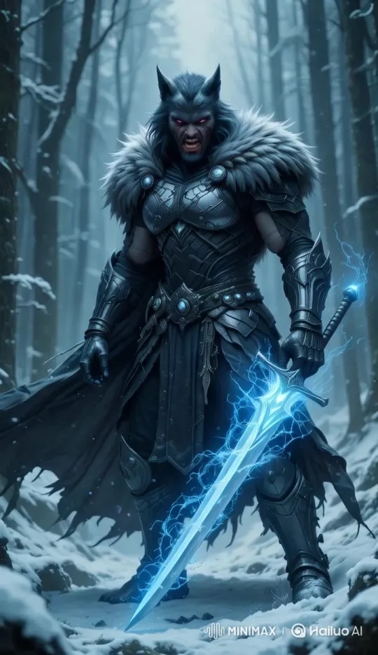 Armored Wolf Man in Snowy Forest Battle Stance – AI Generated Video | Hailuo AI