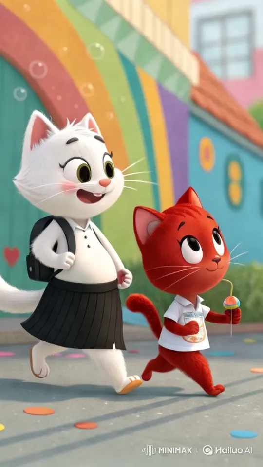Kittens and Cat Stroll Through Enchanted Park – AI Generated Video | Hailuo AI