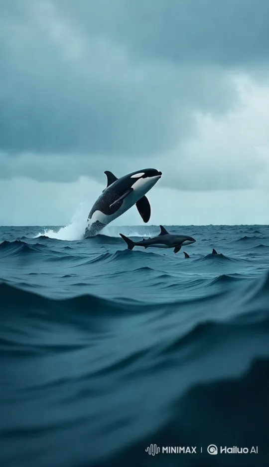Orca Whales Leaping in Majestic Ocean Scenery – AI Generated Video | Hailuo AI