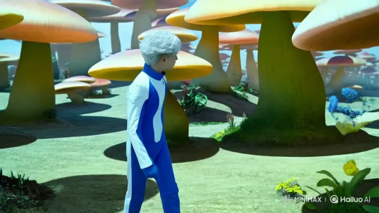 Platinum-haired Youth Explores Enchanted Mushroom Forest – AI Generated Video | Hailuo AI