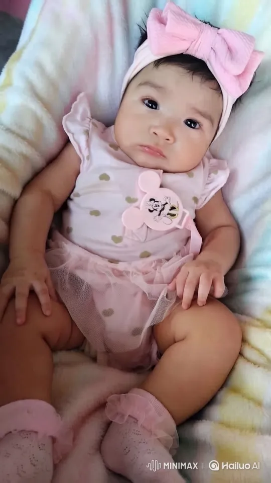 Charming Baby in Pink Hearts Outfit on Soft Blanket – AI Generated Video | Hailuo AI