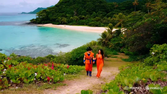 Goku and Wife Stroll Through Serene Caribbean Paradise – AI Generated Video | Hailuo AI