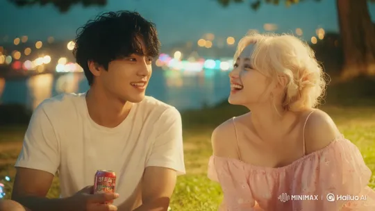 Romantic Night Out with Aesthetic Couple by Waterfront – AI Generated Video | Hailuo AI