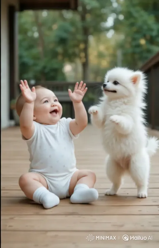 Baby and Dog Share Joyful Play Moment – AI Generated Video | Hailuo AI
