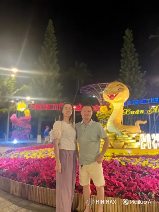 Festive Martial Arts Display in Front of Illuminated Snake Statue – AI Generated Video | Hailuo AI