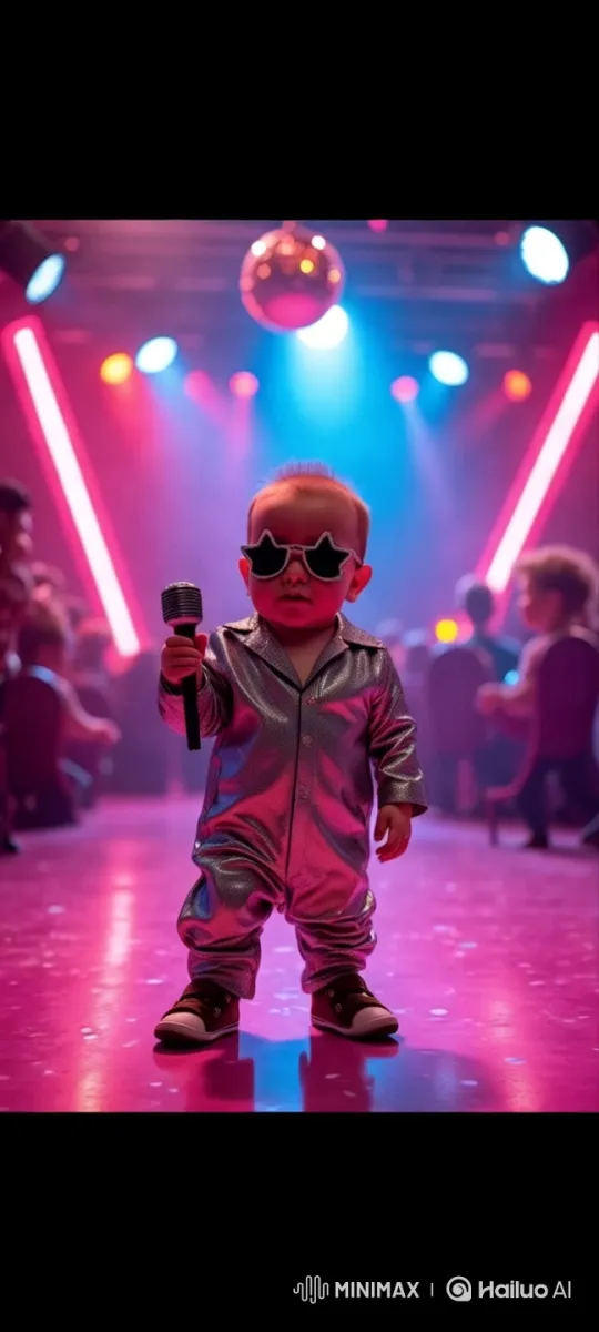 Baby's Joyful Disco Dance in Neon Wonderland – AI Generated Video | Hailuo AI