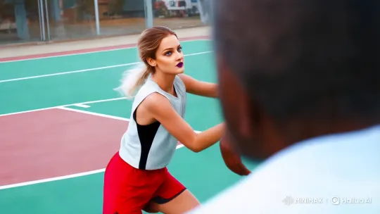 Athletic Woman Shines on Outdoor Basketball Court – AI Generated Video | Hailuo AI