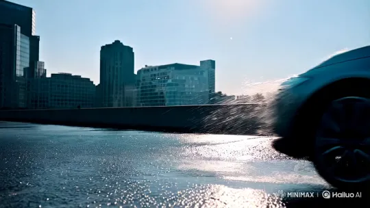 Sleek Car Collides with Water Balloon in Cinematic Scene – AI Generated Video | Hailuo AI