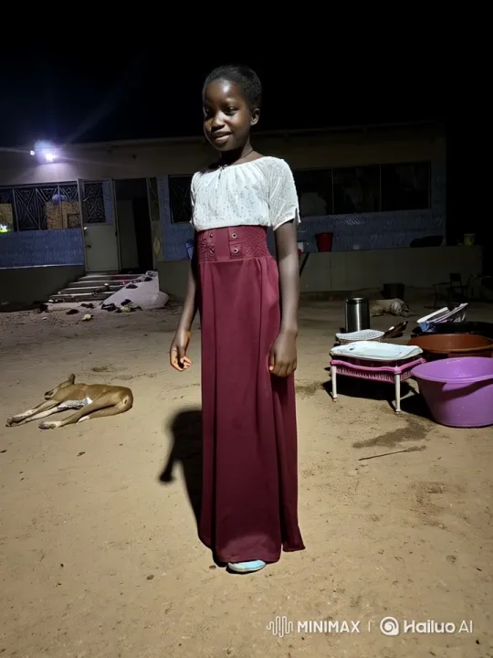 Young Girl in Nighttime Yard: Serene and Relaxed – AI Generated Video | Hailuo AI