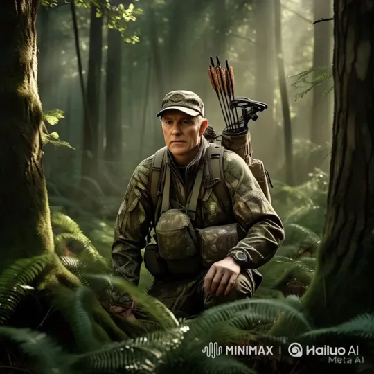 Camouflaged Hunter in Lush Forest Challenges Bird – AI Generated Video | Hailuo AI