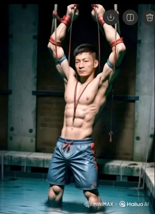 Muscular Man Struggles Bound in Dimly Lit Water Scene – AI Generated Video | Hailuo AI