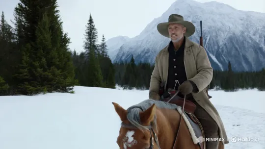 Rugged Man on Horseback in Snowy Wilderness – AI Generated Video | Hailuo AI