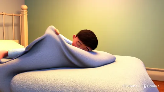 Boy Leaps from Bed into Bathroom Adventure – AI Generated Video | Hailuo AI