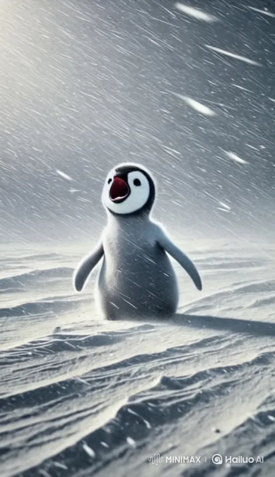 Penguin Struggles Against Blinding Blizzard – AI Generated Video | Hailuo AI