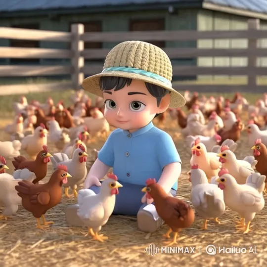 Child and Chickens on a Farmyard Setting – AI Generated Video | Hailuo AI