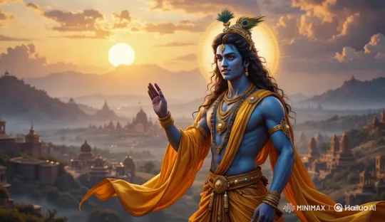 Divine Figure Imparts Wisdom in Twilight Landscape – AI Generated Video | Hailuo AI