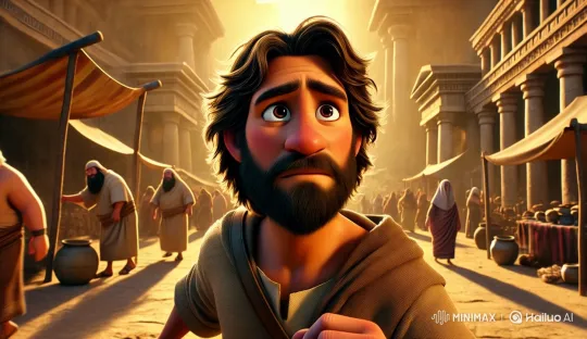 Jonah's Urgent Dash Through Ancient Bustling Marketplace – AI Generated Video | Hailuo AI