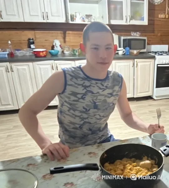 Rustic Kitchen Tabletop Scene with Camouflage Shirt Man – AI Generated Video | Hailuo AI