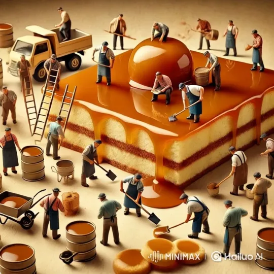 Artistic Miniature Cake Construction with Dancing Workers – AI Generated Video | Hailuo AI