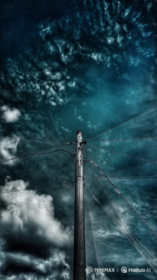 Dramatic Sky and Utility Pole Visual Contrast – AI Generated Video | Hailuo AI