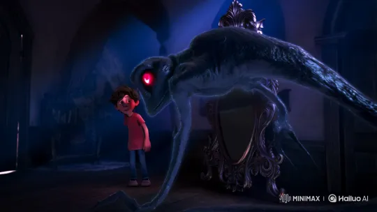 Boy Faces Shadow Monster Emerging from Enchanted Mirror – AI Generated Video | Hailuo AI