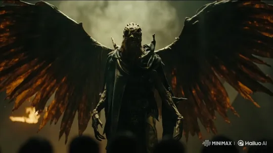 Gothic Horror Scene: Winged Figure in Dark Ambiance – AI Generated Video | Hailuo AI