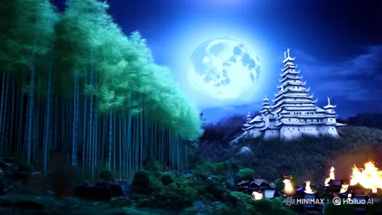 Feudal Japan: Samurai vs. Ninja Sword Duel in Moonlit Landscape – AI Generated Video | Hailuo AI
