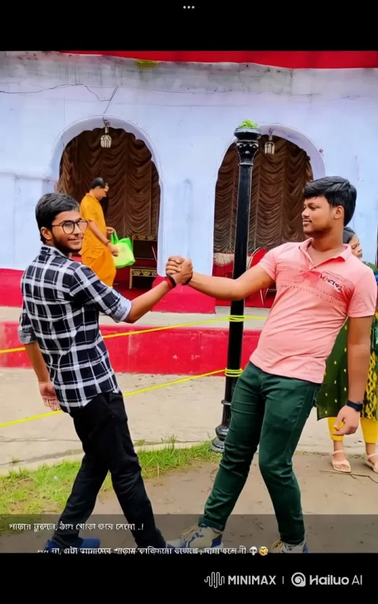 Young Men Embrace and Kiss in Colorful Outdoor Setting – AI Generated Video | Hailuo AI