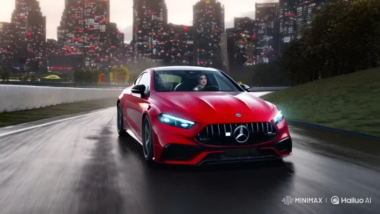 German Car Drifts Through City Lights with Female Driver – AI Generated Video | Hailuo AI