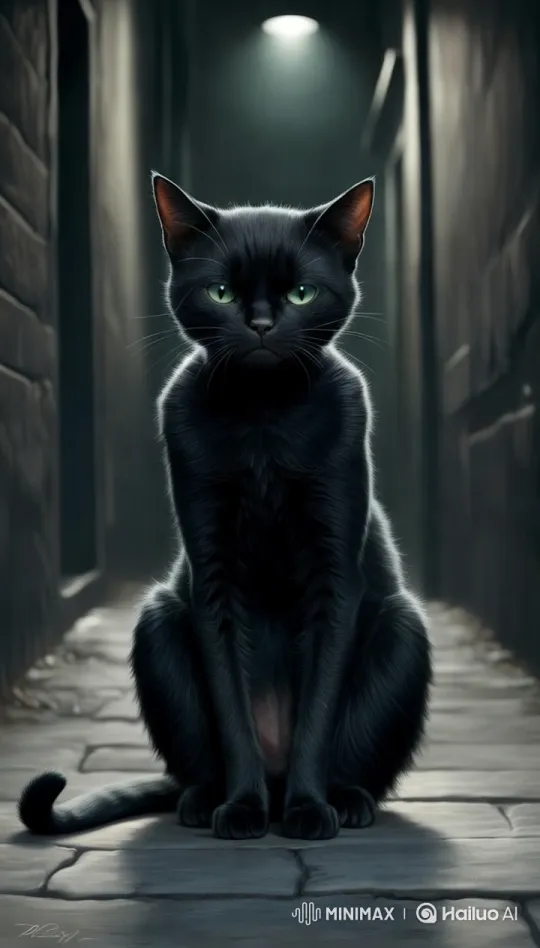 Mysterious Black Cat in a Dim Alleyway – AI Generated Video | Hailuo AI