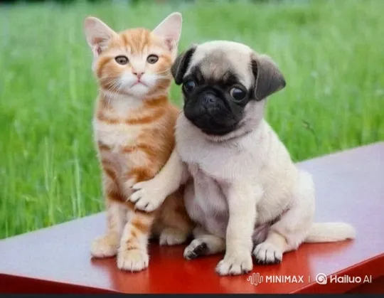 Cat and Dog Embrace in Sunset Friendship Scene – AI Generated Video | Hailuo AI