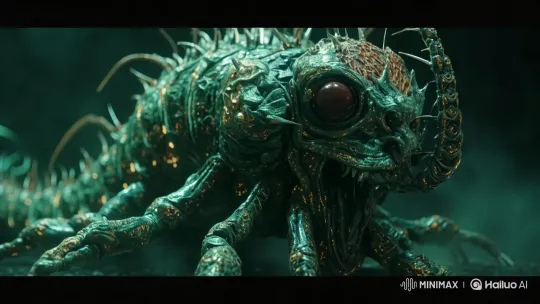 Close-Up of a Grotesque, Insect-Like Creature – AI Generated Video | Hailuo AI