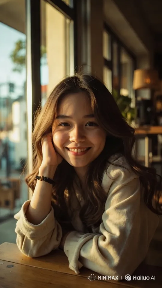 Cozy Café: Serene Static Shot of a Woman – AI Generated Video | Hailuo AI