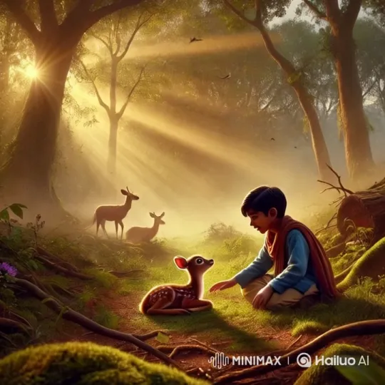 Rahat Finds Friendship with a Deer Fawn in the Forest – AI Generated Video | Hailuo AI