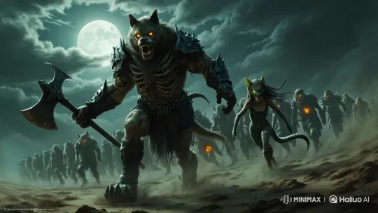 Fierce Werewolf Warriors Charge Under Full Moon – AI Generated Video | Hailuo AI