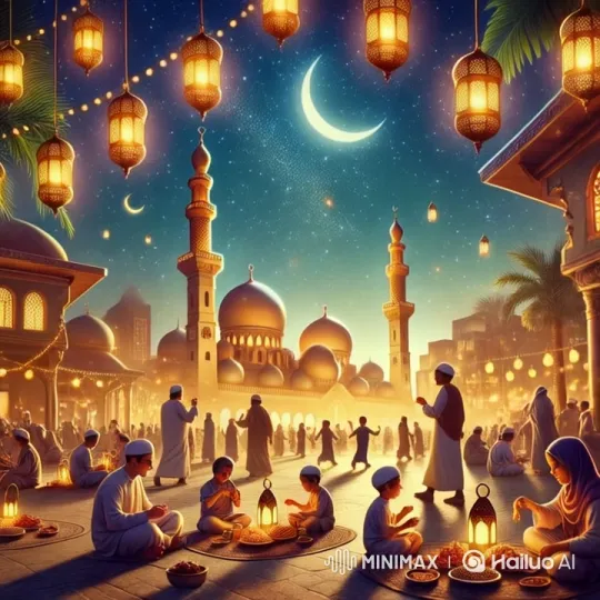 Ramadan Night Celebration in Middle Eastern Town – AI Generated Video | Hailuo AI