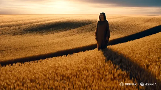 Contemplative Figure in Golden Wheat Field at Sunset – AI Generated Video | Hailuo AI