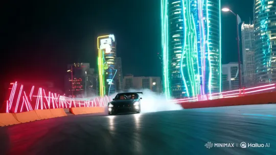 Sleek GT-R Drifts Through Neon Night with Awestruck Passengers – AI Generated Video | Hailuo AI