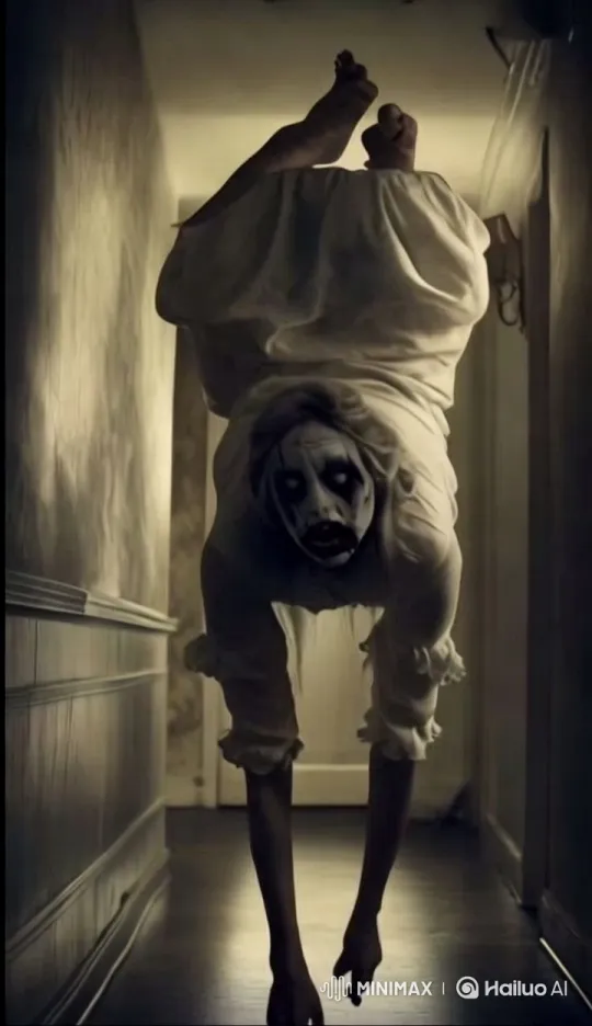 Eerie Figure Sways in Dim Hallway - High Aesthetic Horror Scene – AI Generated Video | Hailuo AI